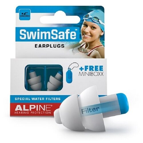 беруши для мотоспорта motosafe pro alpine hearing protection Беруши для плавания Alpine SwimSafe с мини кейсом, белый/голубой