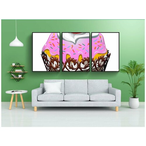 фото Набор модулных постеров для интерьера "кекс, розовый, клубника" 60x90 см. в тубусе, без рамки lotsprints