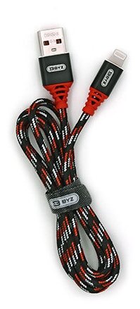 USB-кабель BYZ BL-690i AM-8pin (Lightning) 1 метр, 2.4A, тканевый, черно-красный