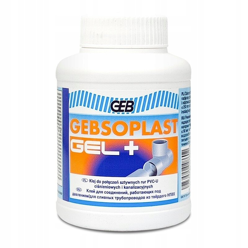 Клей для ПВХ GEBSOPLAST GEL PLUS 1л / Для питьевой воды (без ТГФ) / банка с кистью