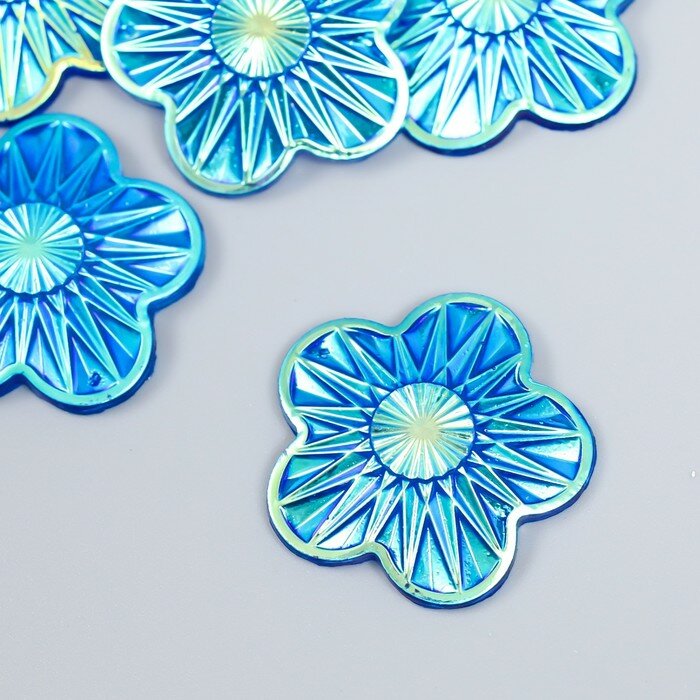 Декор для творчества пластик "Цветок" голография синий набор 6 шт 35х35 см 9371451