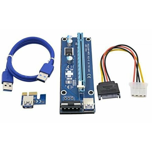 Райзер PCI-E 1x to 16x USB 3.0 riser, Molex-Sata райзер карта удлинитель pci e 1x на гибком шлейфе 15см