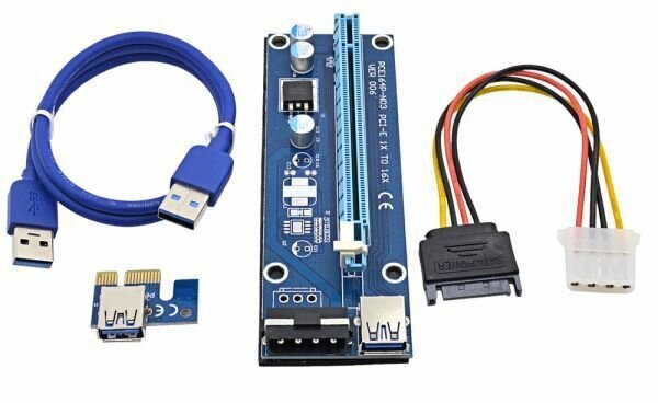 Райзер PCI-E 1x to 16x USB 3.0 riser, Molex-Sata