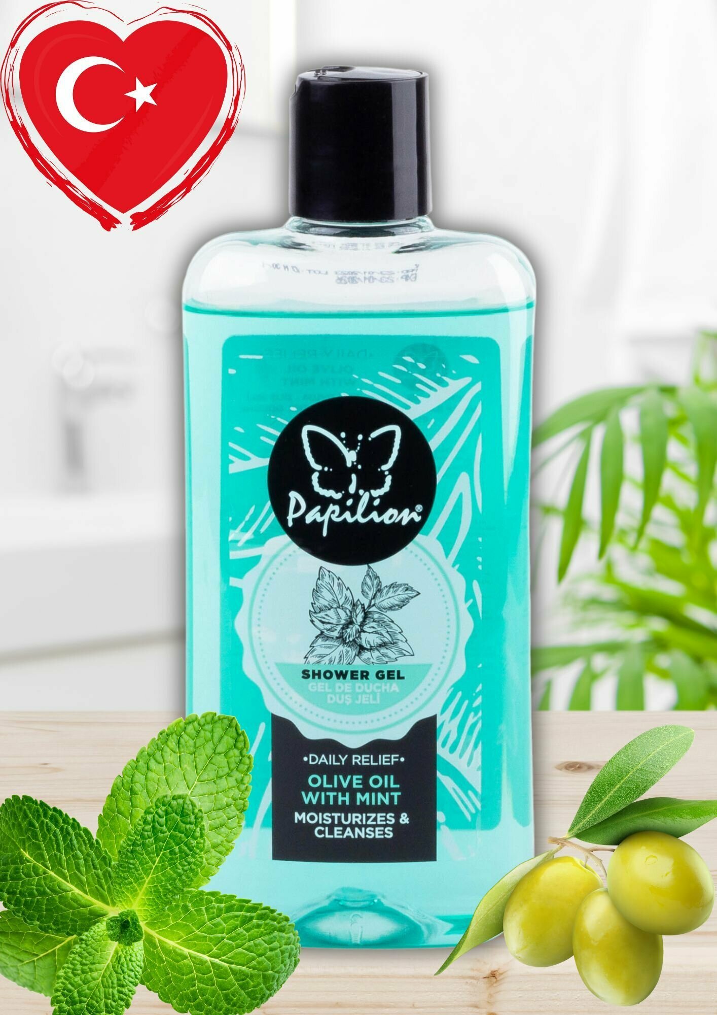 фото Гель для душа Papilion, 400 мл, ментол и оливковое масло.