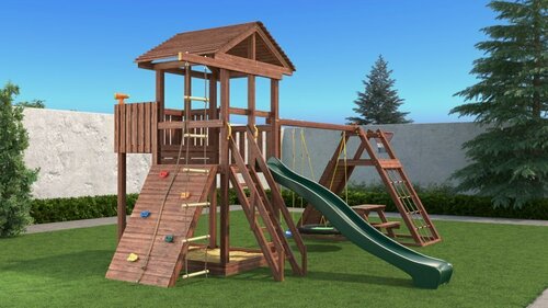 Изображение товара CustWood Family F10 Детская деревянная игровая площадка, спортивный комплекс домик, качели, горка, скалодром, песочница, площадка для дачи и улицы