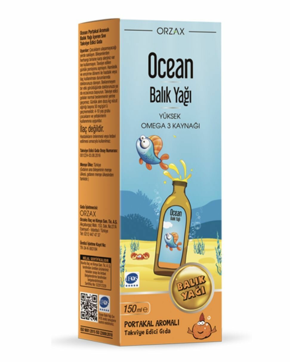 ORZAX OCEAN FISH OIL SYRUP ORANGE 150 ML; Сироп Рыбий Жир со вкусом апельсина 150 мл