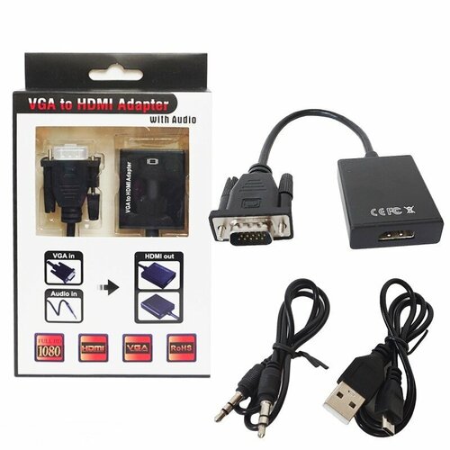 Конвертер переходник активный с VGA на HDMI со звуком (AUX в комплекте) и питанием microUSB переходник gopower hdmi m vga f с питанием со звуком