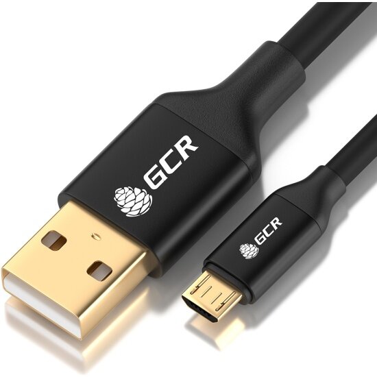 Кабель Gcr 1.5m MicroUSB GOLD, быстрая зарядка, черный, AL корпус, 28/22 AWG, -51180