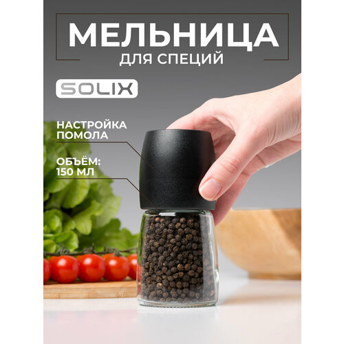Ручная мельница для перца, соли и специй SOLIX, 150мл, стекло, керамика, пластик, 1шт.