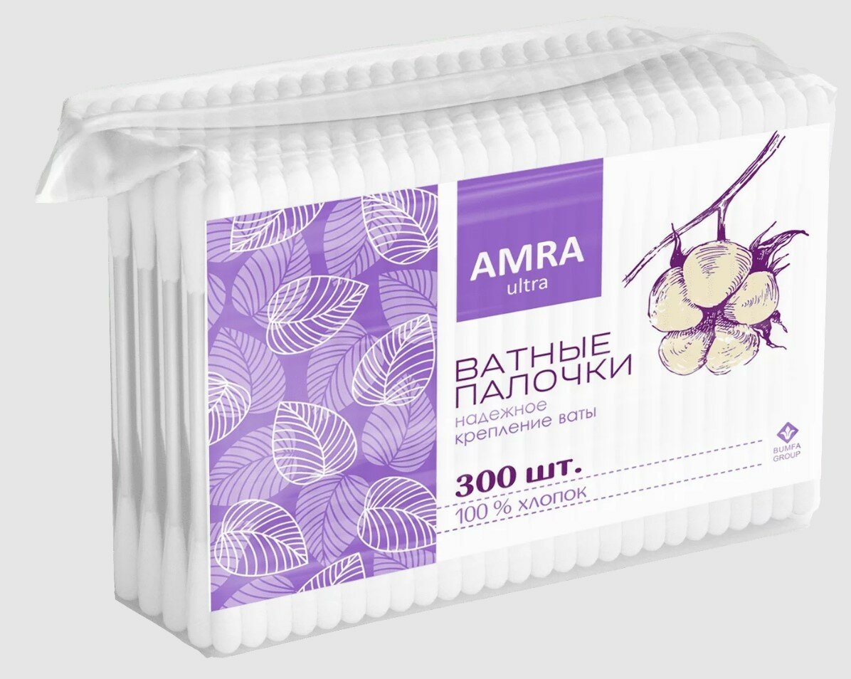 Набор из 3 штук Ватные палочки Amra в пакете 300шт