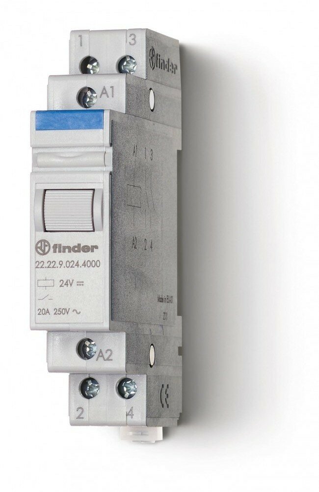 Finder Модульный контактор; 2NO 20А; контакты AgSnO2; катушка 24В DС; ширина 17.5мм; степень защиты IP20; опции: нет 222290244000 (7 шт.)