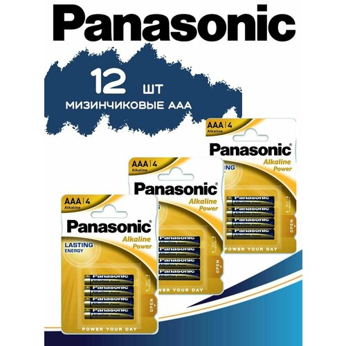 Батарейки щелочные Panasonic Alkaline Power AAA (LR03) 12 шт. (Мизинчиковые) батарейки алкалиновые panasonic alkaline power aaa lr03 1 5в 48шт