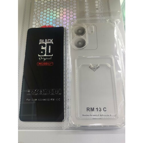 Комплект для Xiaomi Redmi 13C: Чехол-накладка силиконовая с защитой камеры и углов прозрачная и Защитное стекло 6D