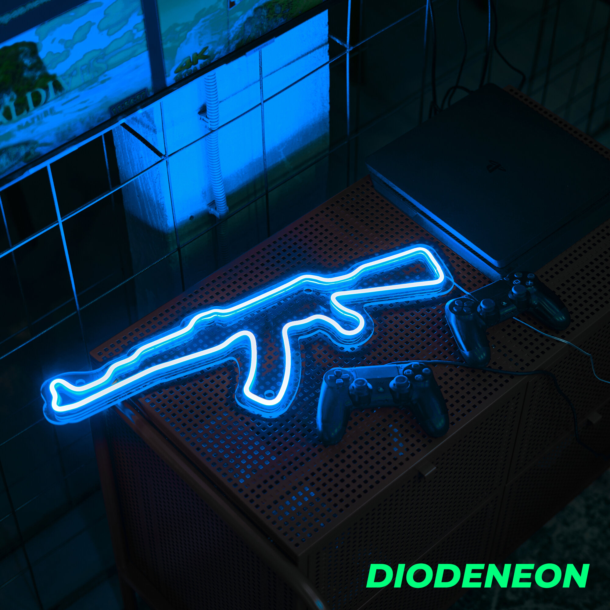 DIODENEON / Неоновый светильник - мини АК-47 Голубой 48х17 см, неоновая вывеска, гибкий неон, ночник голубой