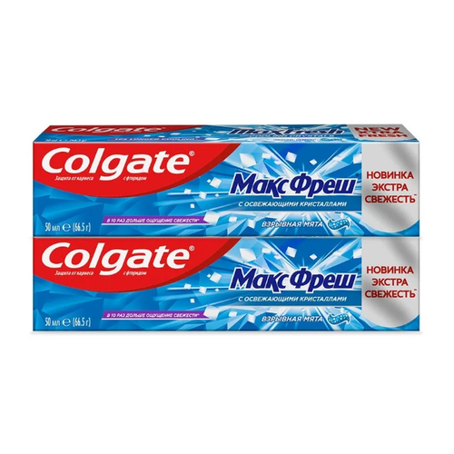 Зубная паста Colgate, Макс Фреш, взрывная мята, 100 мл. 2 шт. colgate зубная паста макс фреш взрывная мята 50 мл 2 штуки