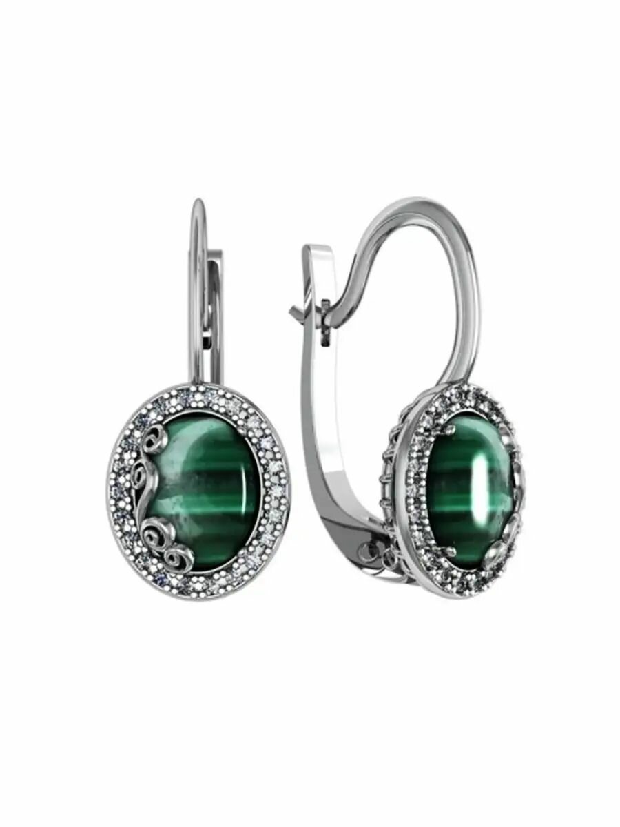 Серьги ZLATBERRY, серебро, 925 проба, фианит, агат, , серебристый, черный, зеленый