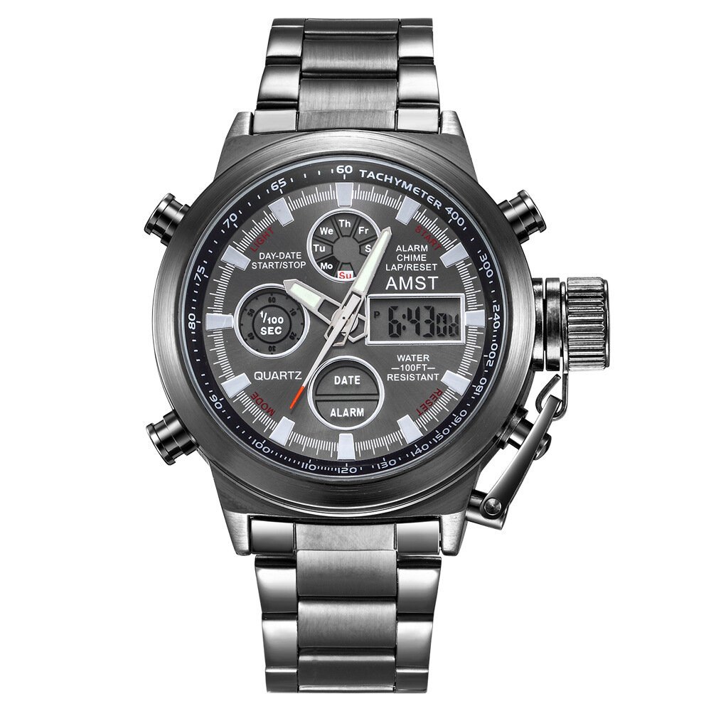 фото Часы AMST AM3003, многофункциональные, с двойным дисплеем, мужские, стальные