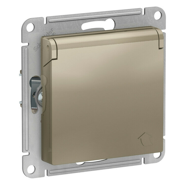 Розетка Systeme Electric (Schneider Electric) 2P+E, шторки, крышка, 16А шампань ATLAS DESIGN (комплект 8 шт)