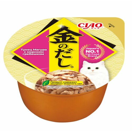 INABA CIAO / инаба ЧАО корм для кошек влажный корм Kinnodashi cup Тунец Магуро с морским гребешком, консервы, 70 гр х 1 шт.