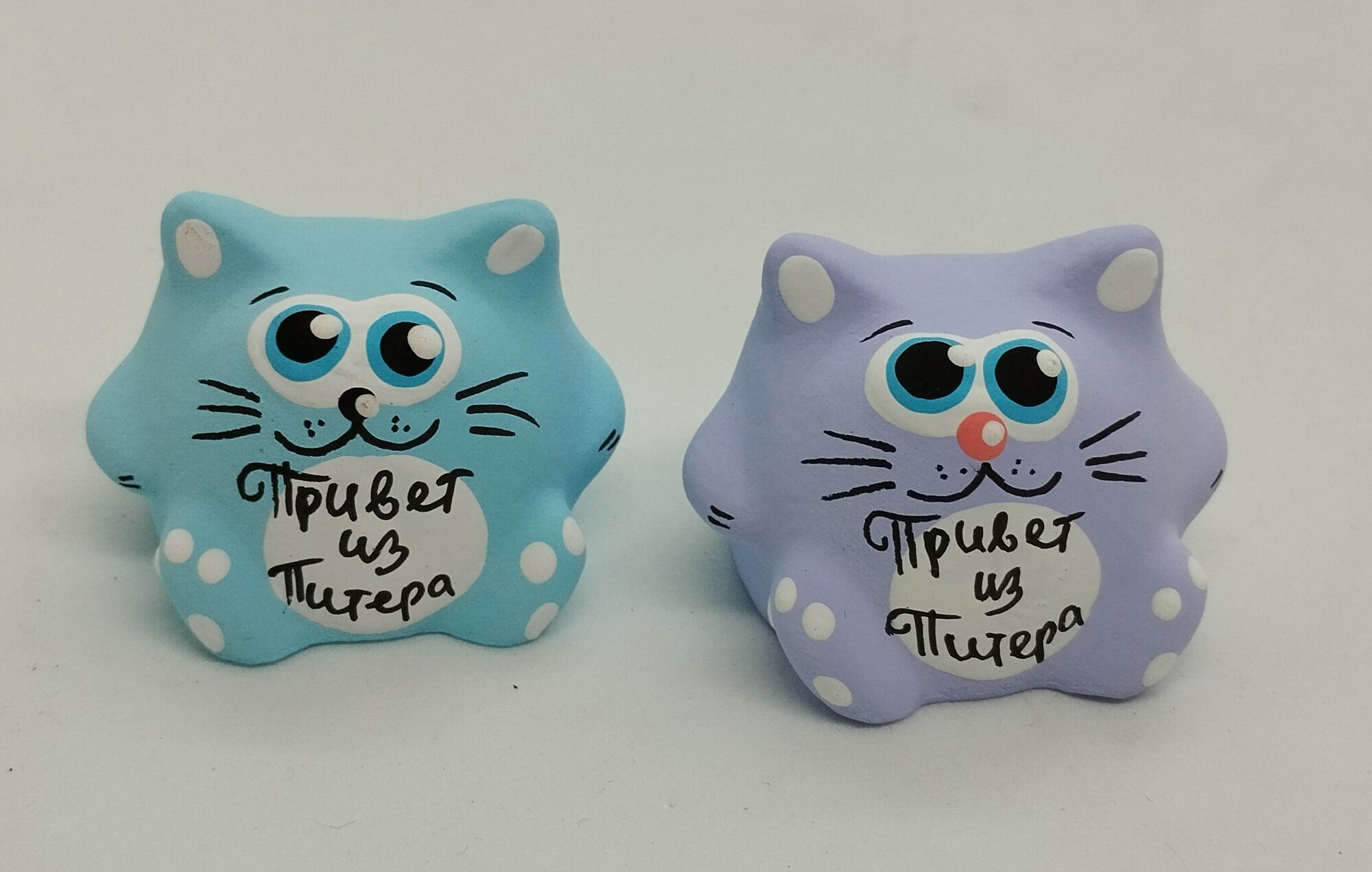 Набор из двух глиняных котиков "Привет из Питера", малый, цвет - голубой, сиреневый
