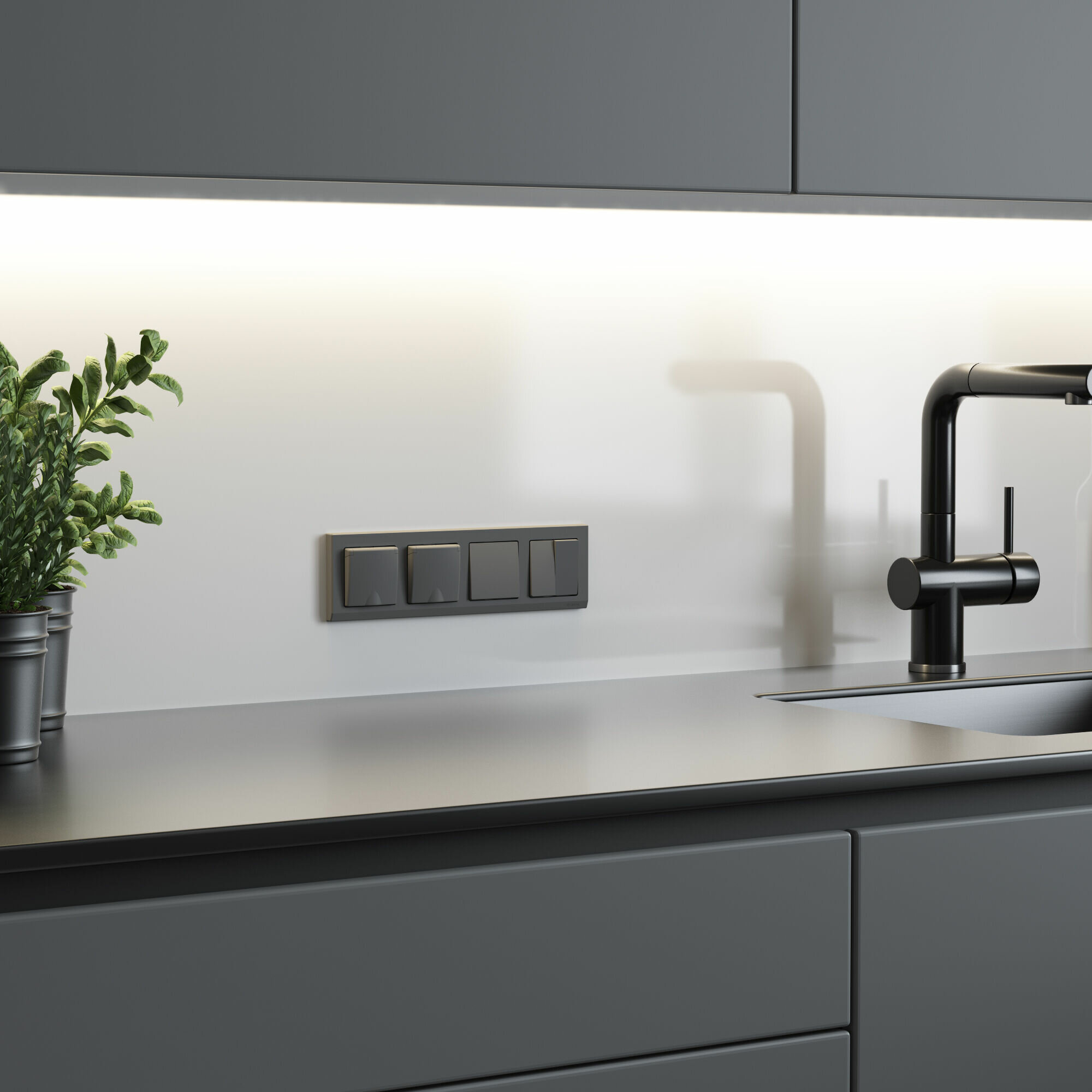 Выключатель одноклавишный Werkel (Графит матовый) — фото 1