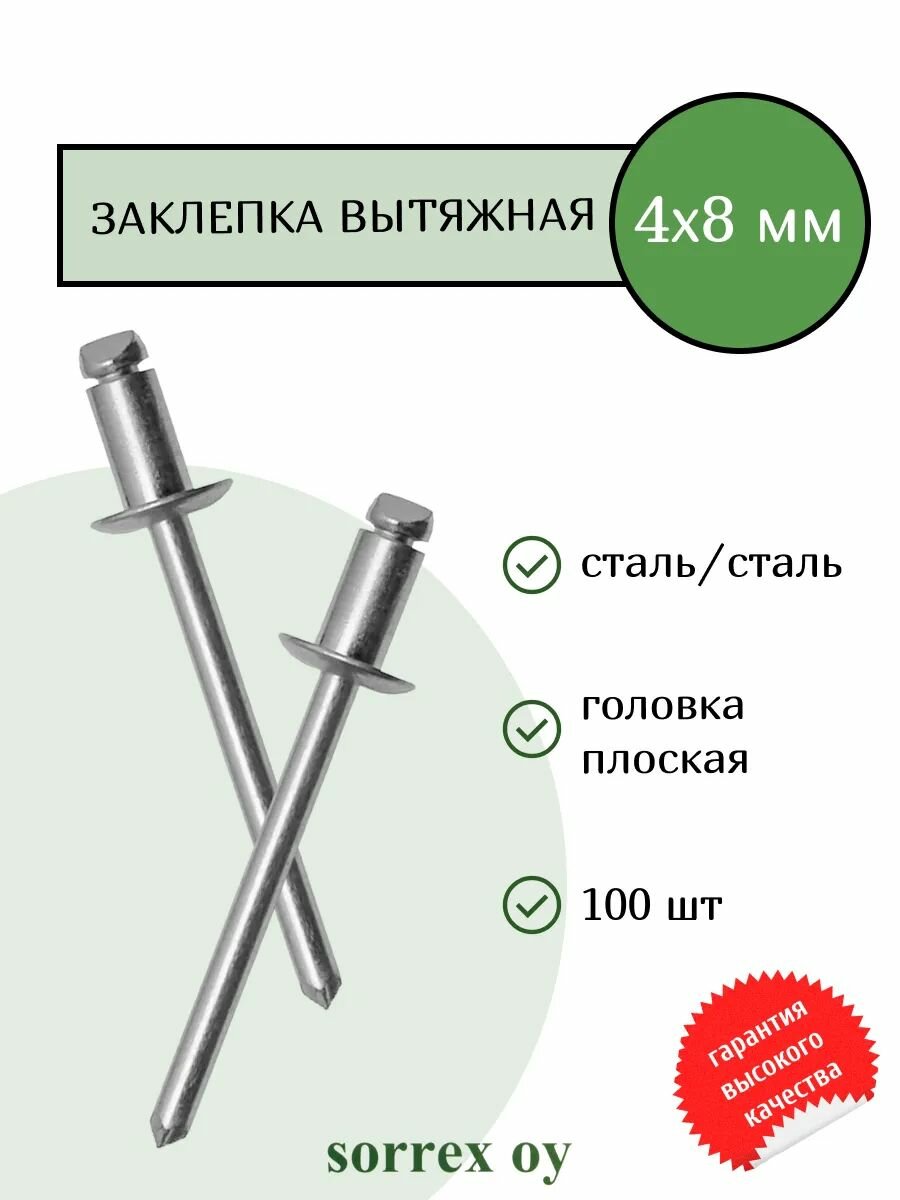 Заклепка вытяжная сталь/сталь 4х8 Sorrex OY (100штук)