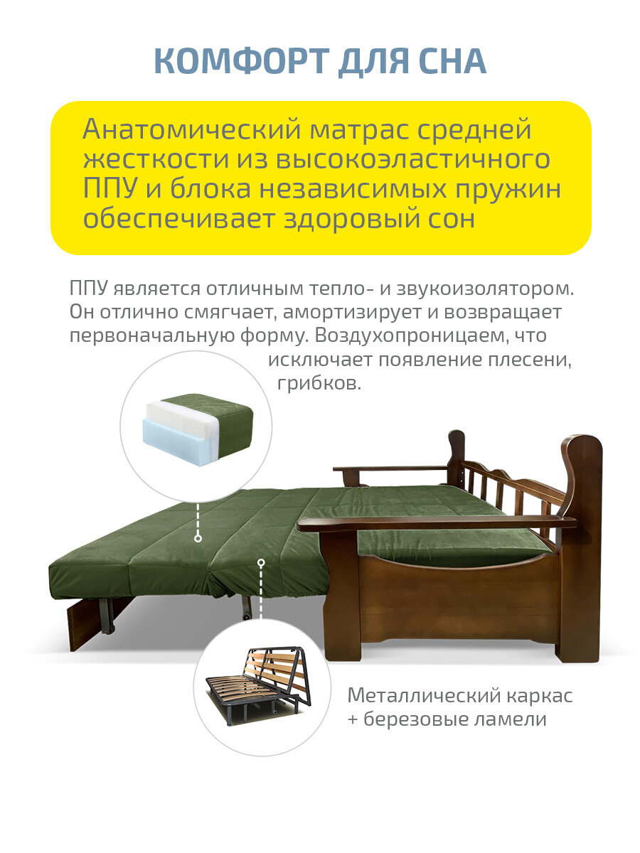 Диван-кровать Ah! Divan Креско Д 162х89х107 аккордеон, зеленый велюр — фото 1