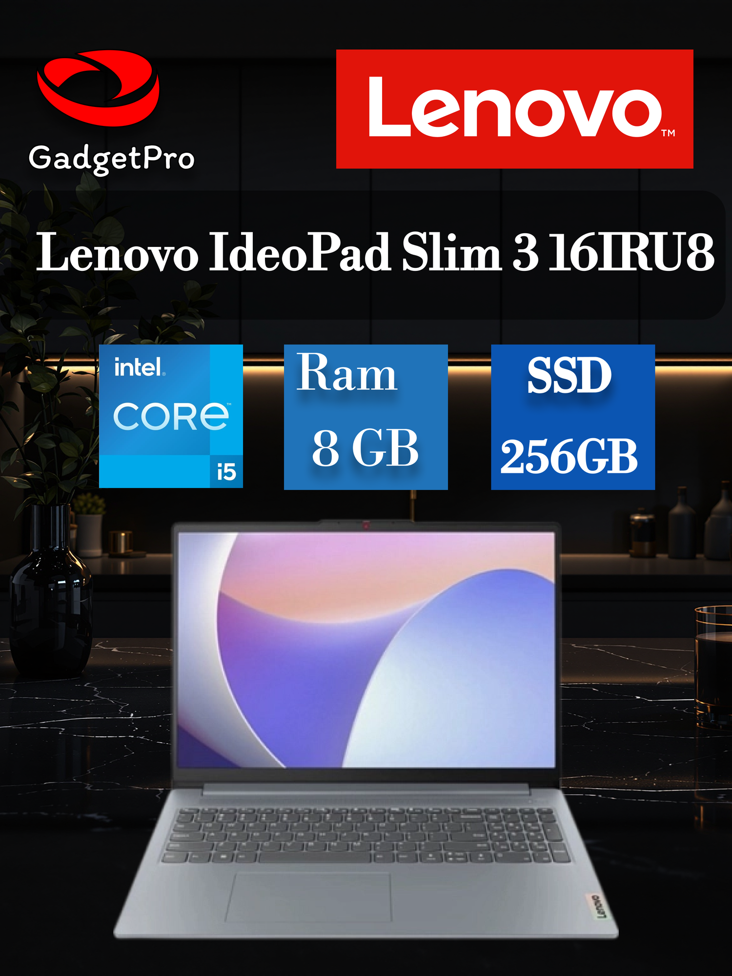 Ноутбук Lenovo IdeaPad Slim 3 16" WUXGA, Core i5-1335U, 8ГБ, SSD 256ГБ, Iris Xe, без ОС, подсветка, серый