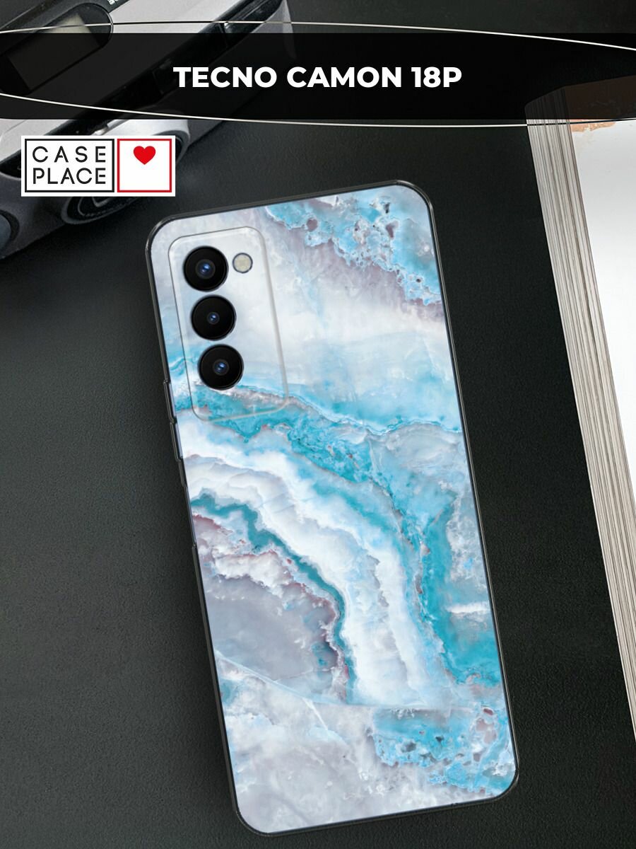 Чехол на Tecno Camon 18P / Техно Камон 18Р с принтом "Нежно-голубой мрамор"