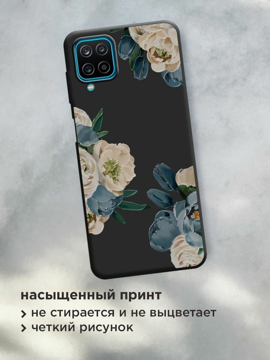 Чехол на Samsung Galaxy A12/M12 / Самсунг А12/М12 с принтом "Бежевые и голубые бутоны 2" — фото 1