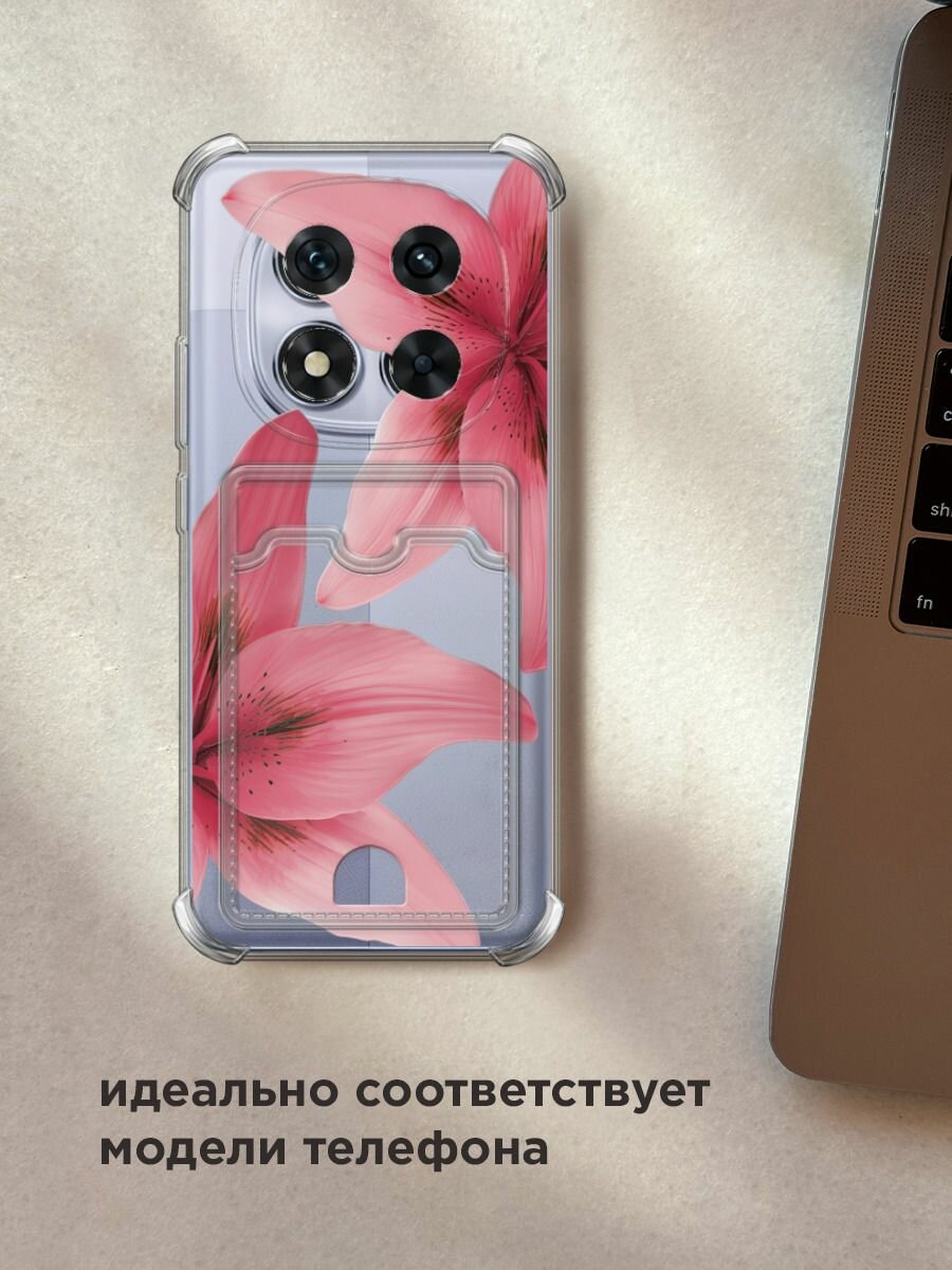 Чехол на Poco X7/Xiaomi Redmi Note 14 Pro 5G (Поко X7) с картой и принтом "Pink flower" — фото 1