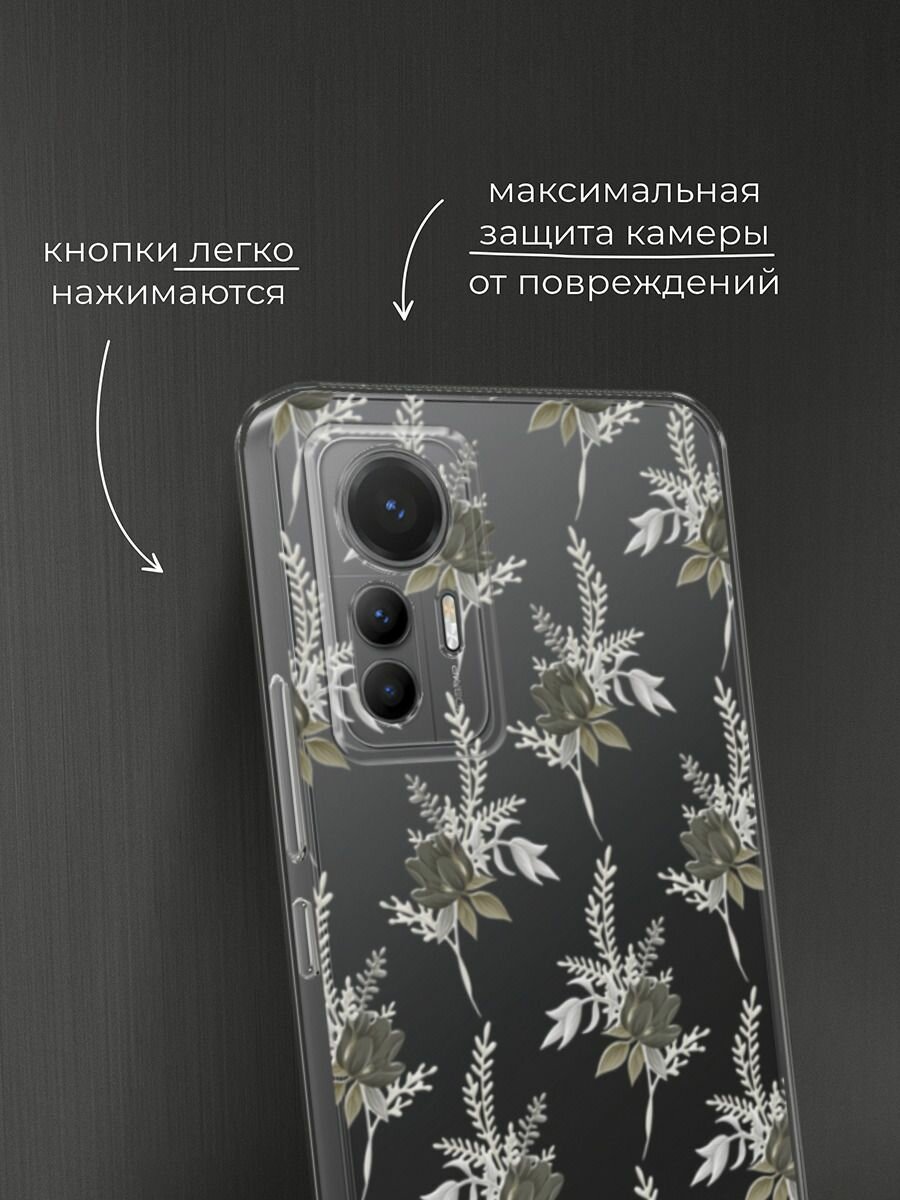 Чехол на Xiaomi 12 Lite / Сяоми 12 Лайт с принтом "Паттерн цветы сепия" — фото 1