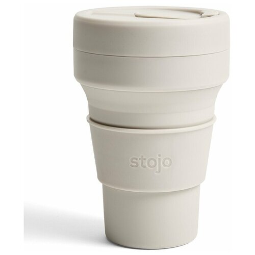 Многоразовый складной стакан STOJO с крышкой для кофе с собой из пищевого силикона 355 мл, цвет Oat