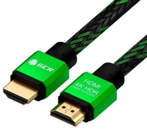 GCR Кабель 1.5m HDMI 2.0, BICOLOR нейлон, AL корпус зеленый, HDR 4:2:2, Ultra HD, 4K 60 fps 60Hz/5K*30Hz, 3D, AUDIO, 18.0 Гбит/с, 28AWG. GCR-52161
