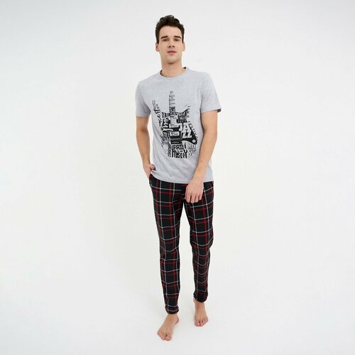 фото Пижама kaftan, футболка, брюки, застежка отсутствует, размер 56, серый