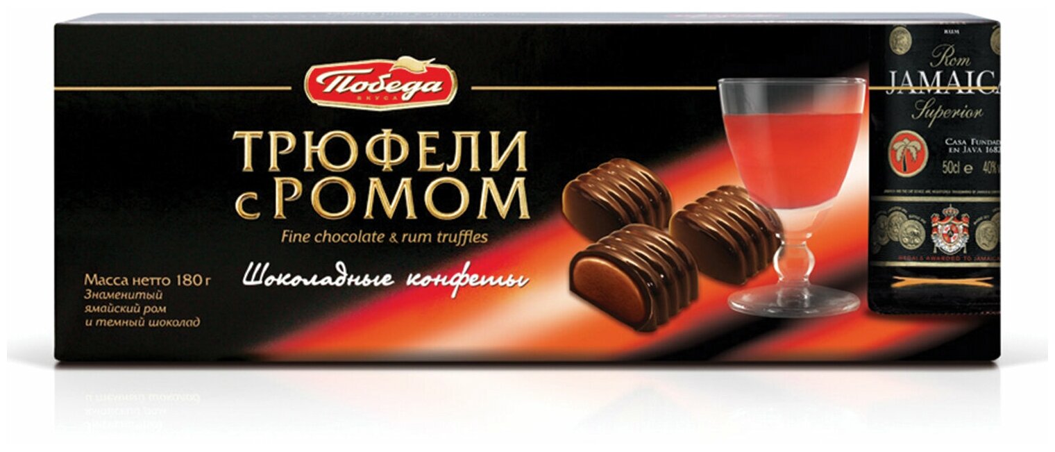 Конфеты победа вкуса "Трюфели шоколадные с ромом", 180 г, картонная коробка, IM_042 - фотография № 1
