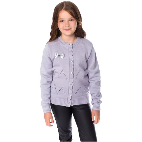 Кардиган АЙVА, длинный рукав, силуэт прилегающий, средней длины, без карманов, размер 134, серый