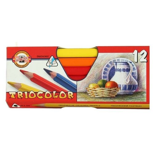 Карандаши 12 цветов, Koh-I-Noor Jumbo Triocolor, трёхгранные, картонная упаковка