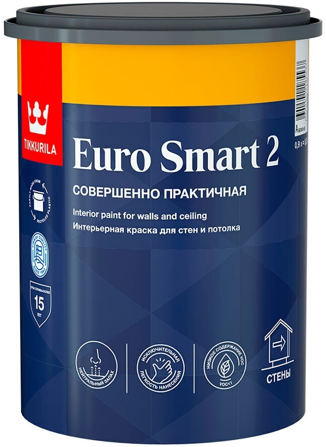 Краска интерьерная Tikkurila Euro Smart 2 база А белая 0,9 л