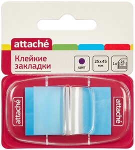 Клейкие закладки Attache пластиковые, 1 цвет по 25 листов, 25х45 мм, синий