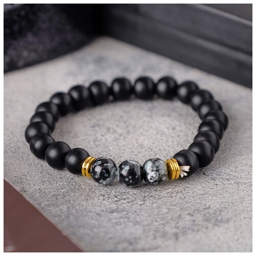 фото Браслет унисекс "бастион" под агат моховой, цвет чёрный, шар №8, d=7 см queen fair