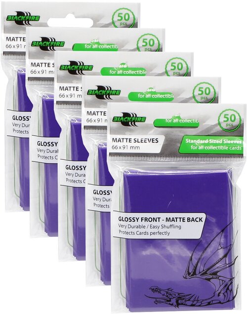 Фиолетовые матовые протекторы Blackfire 66x91 мм (5 пачек по 50 шт.) для карт MTG, Pokemon
