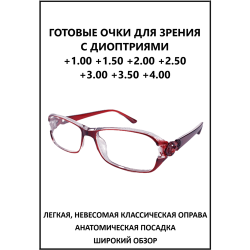 Очки готовые пластиковые с диоптриями +2.00 корригирующие зрения и чтения женские KIND 2110