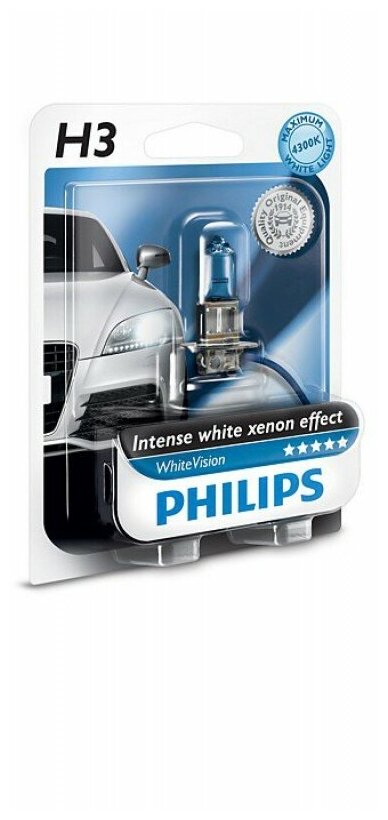 Лампа H3 12V 55W PK22S White Vision PHILIPS блистер (1шт.) PHILIPS-12336WHVB1