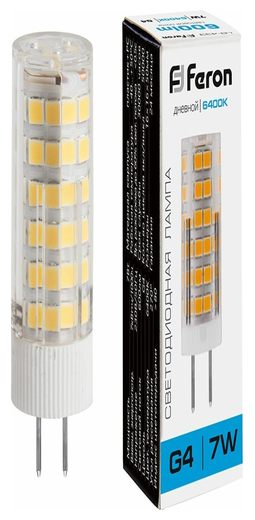 Лампа светодиодная LED 7вт 230в G4 дневной капсульная | код 25865 | FERON ( 1шт )