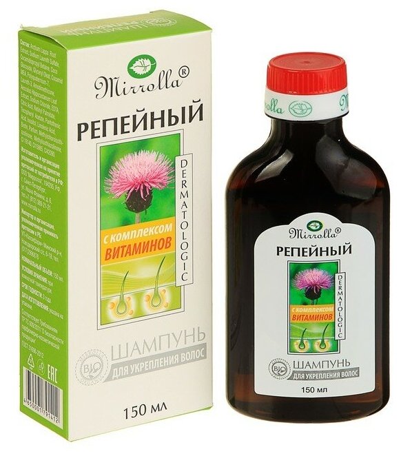 Шампунь Mirrolla репейный "Комплекс витаминов для укрепления волос",150 мл 3099561