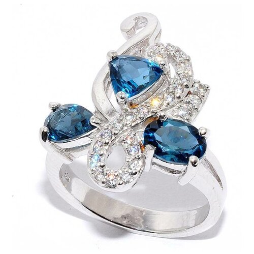 Кольцо Silver WINGS, серебро, 925 проба, топаз, фианит, размер 17.5, голубой, бесцветный