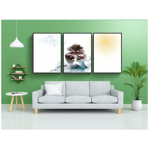 фото Набор модулных постеров для интерьера "фотомонтаж, чашка, водопад" 60x90 см. в тубусе, без рамки lotsprints