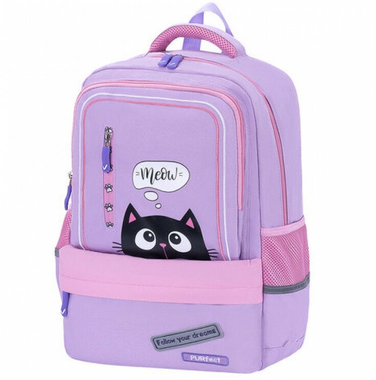 Рюкзак BRAUBERG STAR, 1 отделение, 5 карманов, "Dreamy cat", сиреневый, 40x29x13 см, 271424