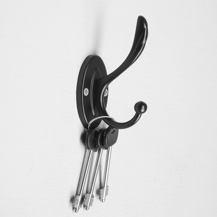 Крючок мебельный KMC005BL CAPPIO, двухрожковый, цвет черный - фотография № 2